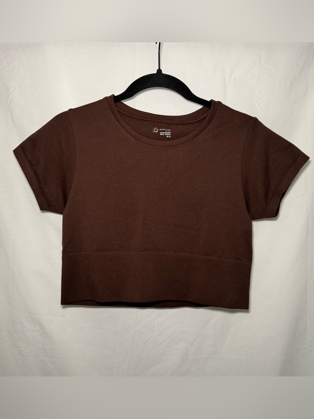OFFLINE by Aerie Sidewalk Seamless Cropped Short Sleeve Tee Brown M